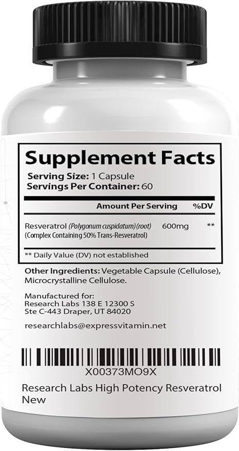 Research Labs 2X Potency Micronized Resveratrol Supplement 2 Fer 1 Ad - 1200mg Per 2 Capsules, 120 Total - Potent Antioxidants Supplement, Trans Resveratrol for Heart Health