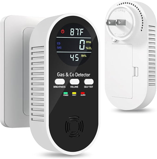 5-in-1 Carbon Monoxide Detectors Plug in with Battery Backup – Natural Gas, Propane & CO Alarm with Dual Sensor, Temperature & Humidity Display for Home, RV, Travel, 1 Packs