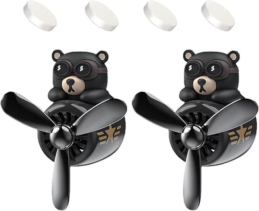 2 Pieces Car Air Fresheners, Cute Bear Pilot Car Diffuser, Propeller Air Outlet Vent Fresheners, Suitable for Automotive Interior Decoration (bear+bear)