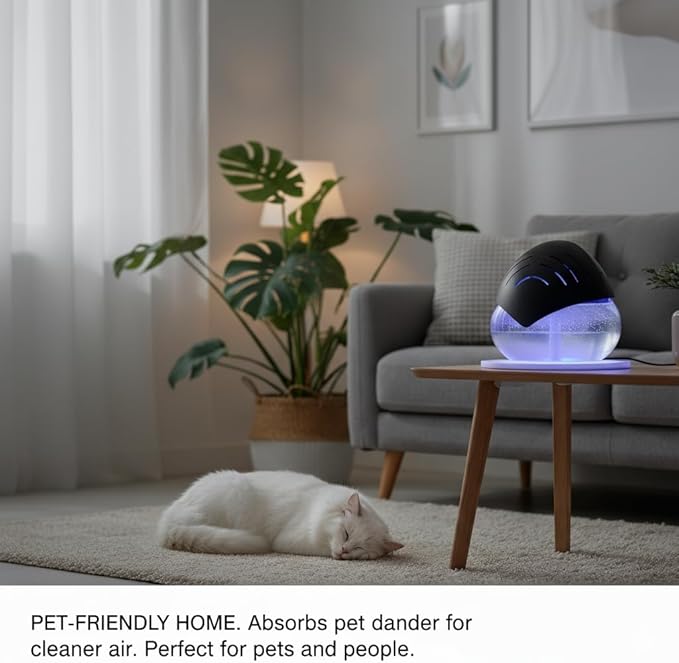 Air Purifier (Black) - Water Filter Air Washer For Home and Office - Essential Oil Aroma Diffuser With LED Night light - Small Air Cleaner For Smoke and Pets (Black)