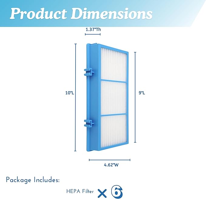 Nispira AER1 Filter Replacement for Holmes Air Purifier HAPF30AT HAP242-NUC Total Air HEPA 6 Packs, 1.2 x 10 x 4.6 Inches