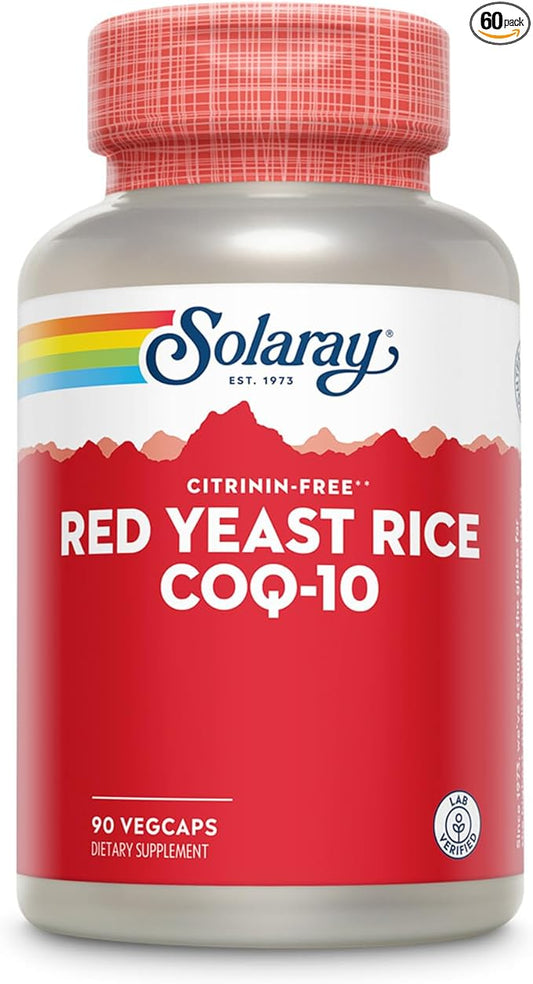 SOLARAY Red Yeast Rice Plus CoQ-10 & No-Flush Niacin Vitamin B-3, Healthy Heart & Cardiovascular Support, Non-Irradiated & Citrinin Free, 60 Day Money Back Guarantee, 90 Servings, 90 VegCaps