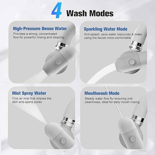 4 Modes Multifunctional Kitchen & Bathroom Water Filter for Sink Faucet with 2pcs Replacement Filters - 99.9% Chlorine Removal-Hard Water Softener- Compatible with Most of Faucet