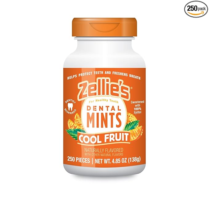 Zellie's | 100% Xylitol Cool Fruit Mints Breath Mints | No Aspartame, Gluten Free, Vegan & Kosher (250 Count - Pack of 1)