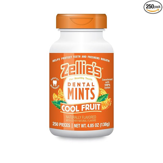 Zellie's | 100% Xylitol Cool Fruit Mints Breath Mints | No Aspartame, Gluten Free, Vegan & Kosher (250 Count - Pack of 1)