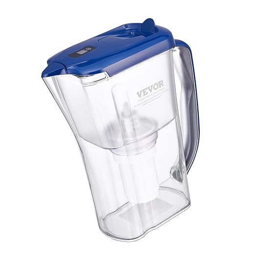 VEVOR Water Filter Pitcher, 9 Cup 5-Stage Water Filter Dispenser, Fast Filtration System with Filter Change Indicator, No BPA, Lasts 3 Months or 40 Gallons, Reduces Limescale, Lead, Chlorine, Odors