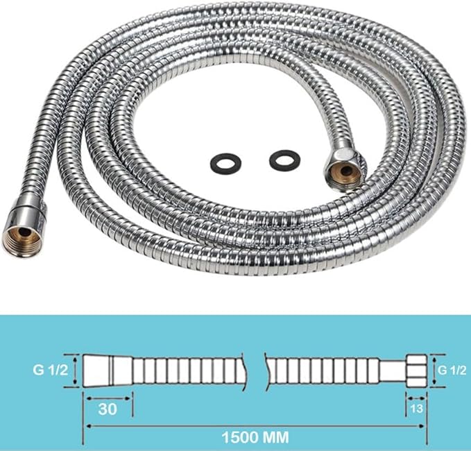 HOMEDEC Vintage Handheld Shower Head with 59inch Flexible Hose High-Pressure Antique Rain Showerhead Combo Replacement No Wand Holder, Round Telephone Shape, Chrome