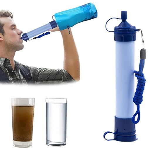 Water Filter Camping, Personal Backpacking Water Filter Straw Portable for Hiking Travels (Light Blue)