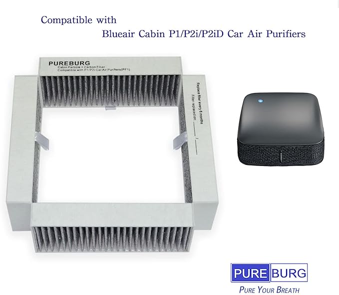PUREBURG Replacement Filters Compatible with Blueair Cabin P1/P2i/P2iD Car Air Purifier,2-Pack High-efficiency HEPA + Activated Carbon Air Clean Dust VOs