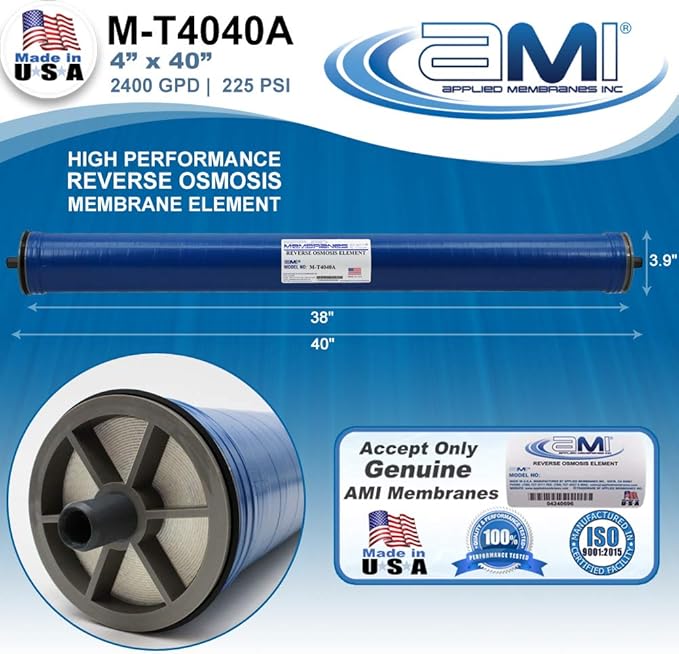 4x40 Reverse Osmosis Membrane Element for Tap Water | 2400 GPD at 225 psi | 99.5% Rejection | Replacement Commercial RO Membrane | Applied Membranes USA M-T4040A (Replaces TW30-4040)…