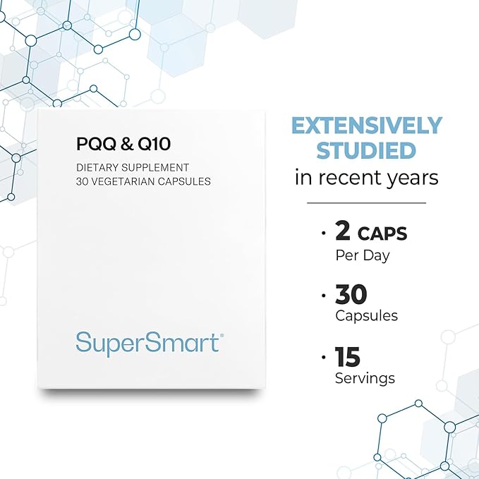 SUPERSMART - PQQ & Q10 (CoQ10) - Powerful Antioxidant Used to Protect Mitochondria Up to 20% for Aging Cells | Non-GMO & Gluten Free - 30 Vegetarian Capsules