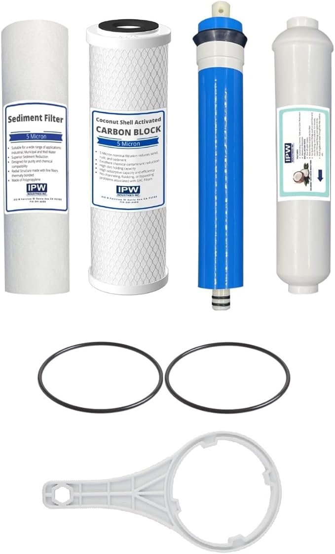 IPW Industries Inc. - 4-Stage Universal Water Filter Kit with O-Rings & Wrench for Undersink Reverse Osmosis Water Filter Systems Housing Replacements