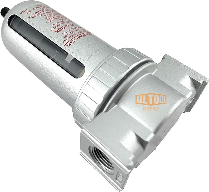 1/4" NPT MID FLOW Particulate Filter/Water Trap For Air Compressor Compressed Air Lines, 5u With Poly Bowl And Metal Bowl Guard (AUTO DRAIN)