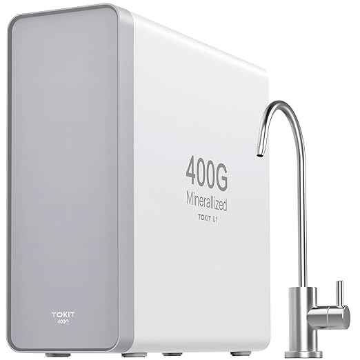 TOKIT Reverse Osmosis Water Filter, U1 Alkaline Mineral Under Sink Water Filter System, 400GPD Tankless RO Filtration with Faucet, NSF/ANSI 58, 2:1 Pure to Drain, Reduce TDS