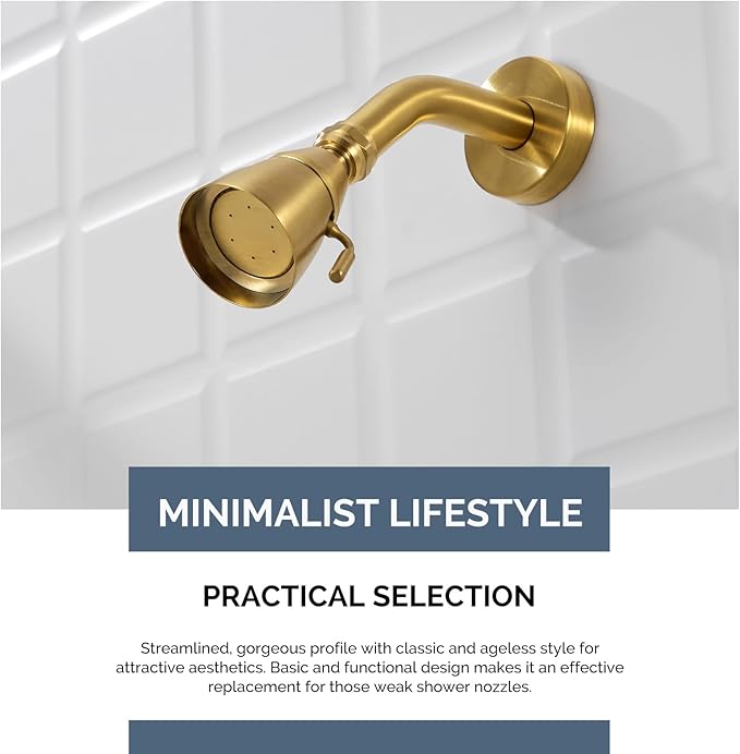 Angle Simple High Flow Shower Head, Brass Shower Sprayer for Outdoor, Adjustable Angle and Water Flow, G 1/2, Brushed Gold