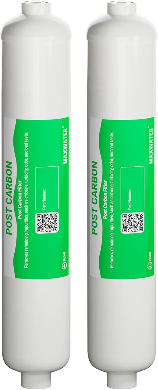 Max Water T33 Inline Water Filter – 10-Inch, 5 Micron Post Carbon Water Filter Replacement Cartridge – Fits Under Sink and Reverse Fits most Reverse Osmosis Systems (2 pack)
