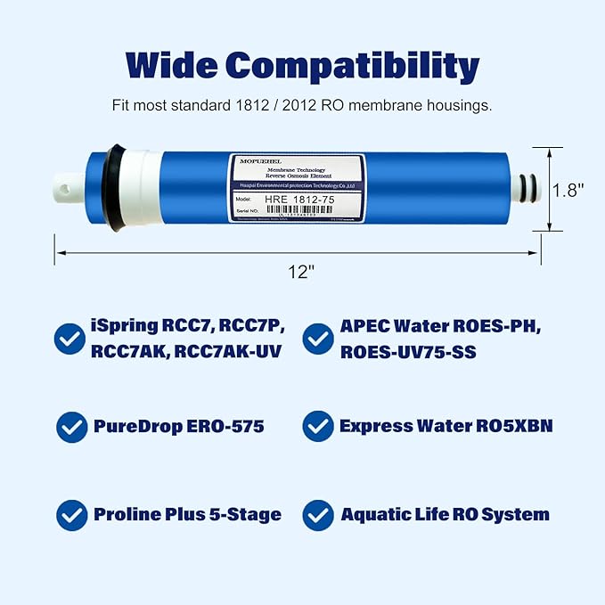 75 GPD RO Membrane Filter Replacement, Reverse Osmosis Membranes, Compatible for iSpring RCC7 / RCC7AK / RCC7P / RCC7P-AK / RCC7D / RCC7U, APEC ROES-UV75-SS/ROES-UV75 / ROES-PH75 (1 Pack)