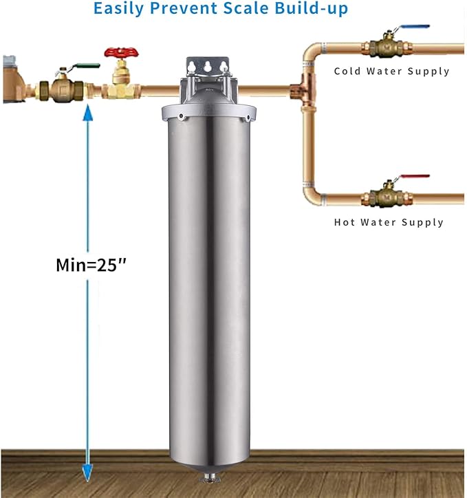 Amwater NSF/ANSI 42 Certi Stainless Steel Jumbo Size Filter Housing for 10"/ 20" Filter Cartridge, 1" NPT Water Filter Housing for Whole House Water Purification of Stainless Steel 304 (20" C Housing)