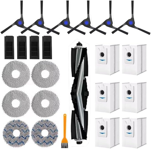 Replacement Accessories Set for Ecovacs Deebot X2 Omni / X2 / X2 Pro / DEX86 Robot Vacuums, 1 Main Brush, 6 Side Brushes, 4 Filter, 6 Mop Pads, 6 Dust Bag, 1 Brush