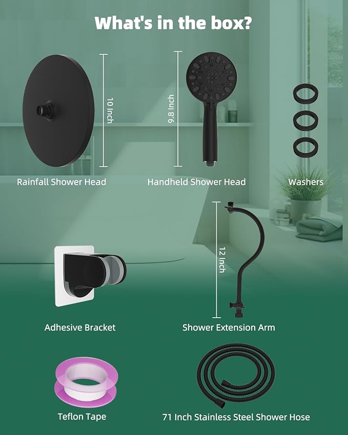 10'' Self-cleaning Rain Shower Head, High Pressure Handheld Shower Head, Showerhead Combo with 12'' Adjustable Curved Shower Extension Arm, 7-Spray, 71'' Hose, Showerhead Holder, Oil-Rubbed Bronze