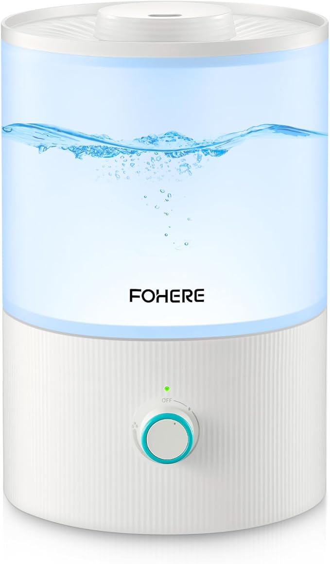 FOHERE Humidifiers for Bedroom, 3.2L Cool Mist Baby Humidifier, 28H Quiet Runtime, Auto Shut-Off, 7-Color Nightlight, Top-Fill, BPA-Free, Essential Oil Diffuser for Home, Room, Nursery, Plants,Office