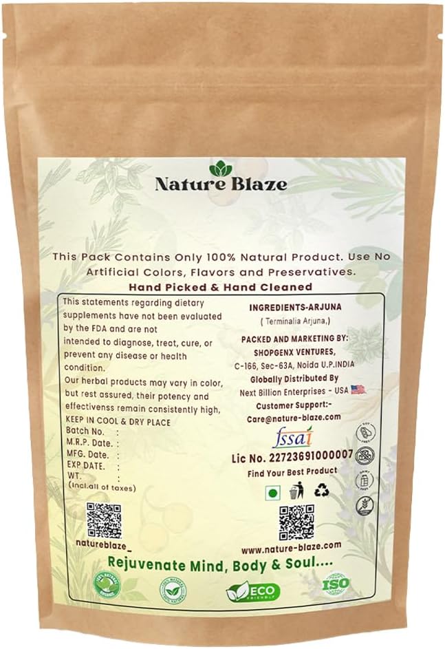 Nature Blaze Arjuna Powder | Terminalia Arjuna | Finely Ground Botanical Powder | No Additives, Preservatives, or Fillers | Traditional Ingredient | 200Gm / 7.0 Ounce