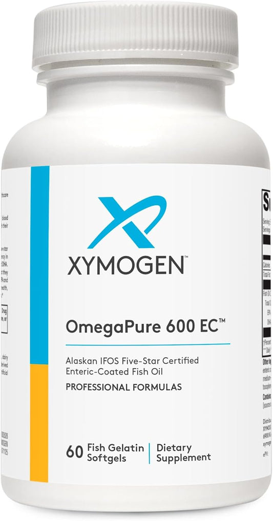 XYMOGEN OmegaPure 600 EC - International Fish Oil Standards (IFOS) Five-Star Certified Enteric-Coated Fish Oil - DHA EPA Omega-3 Supplement for Cardiovascular + Cognitive Support (60 Softgels)