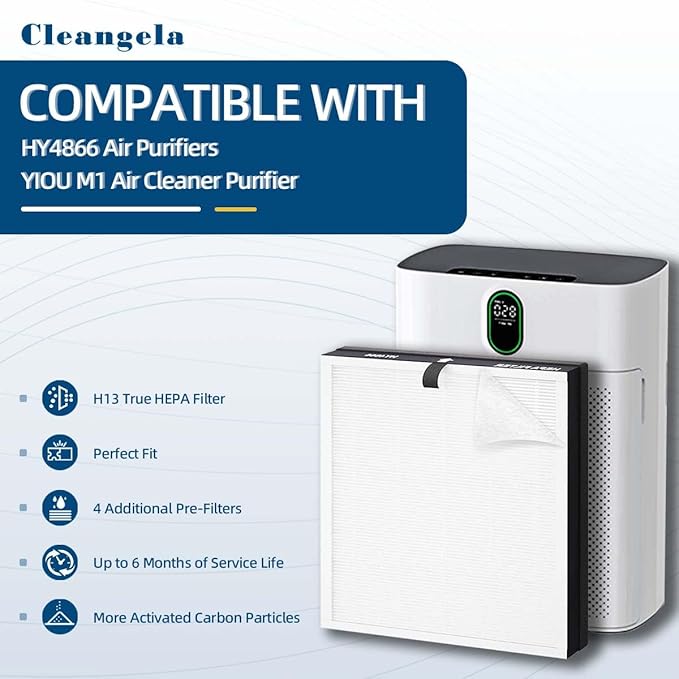 HY4866 Replacement Filter Compatible with MORENTO and WESTHEY HY4866 Air Purifier, YIOU M1 Air Purifier Replacement Filter Enhanced Version HY4866 Genuine Air Purifier Filters 4 Pack