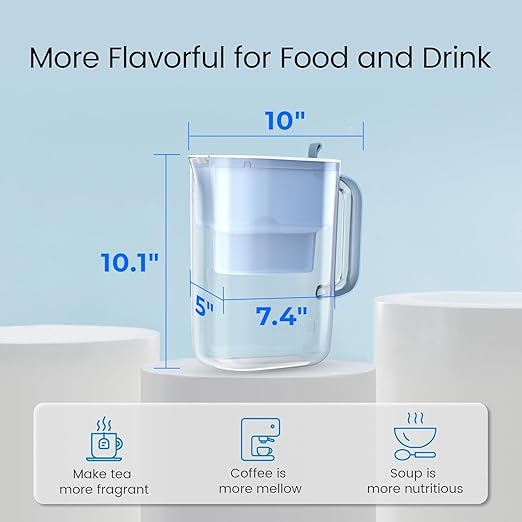 Waterdrop 200-Gallon Long-Life 10-Cup Water Filter Pitcher with 1 Filter, NSF Certified, 5X Times Lifetime, Reduces PFOA/PFOS, Chlorine, BPA Free, Blue
