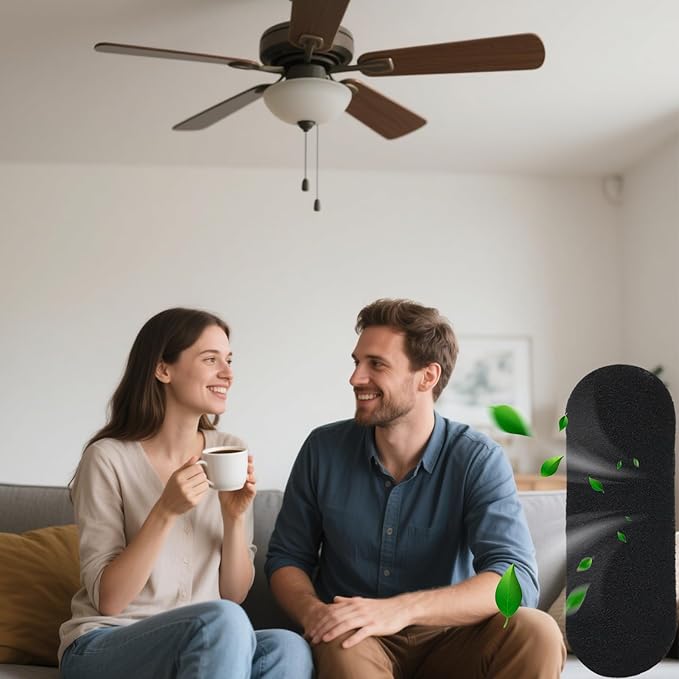 10PCS Ceiling Fan Filters for Blades, Unscented Activated Coconut Shell Carbon Air Filter Easy-Stick Ceiling Fan Blade Filters Universal Ceiling Fan Air Filters for Bedroom Living Room