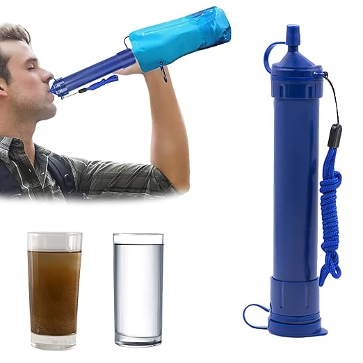 Water Filter Camping, Personal Backpacking Water Filter Straw Portable for Hiking Travels (Dark Blue)