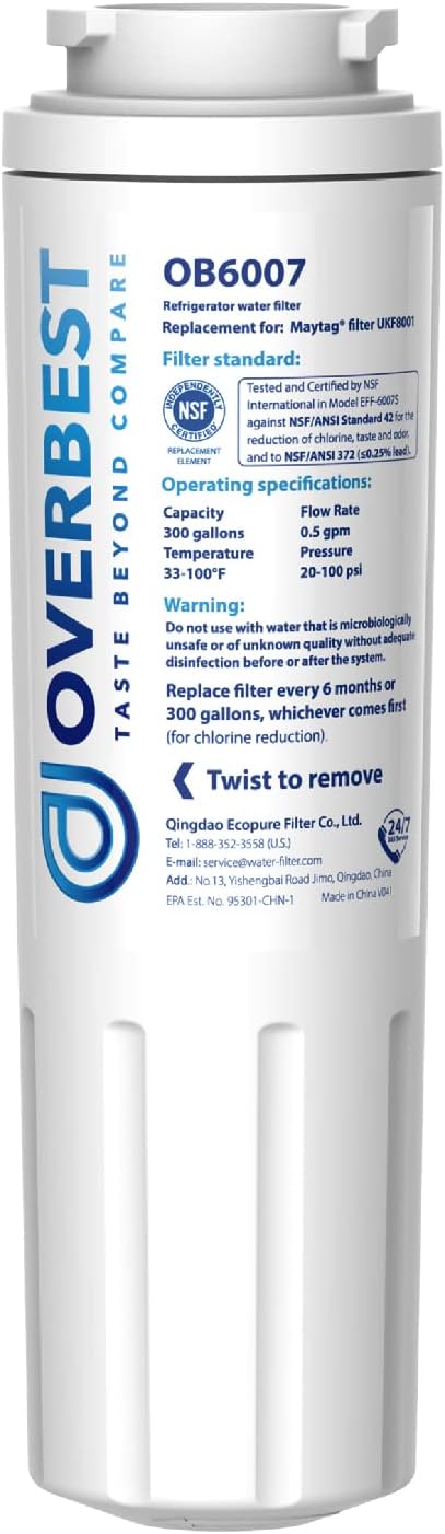 Overbest UKF8001 Replacement for EveryDrop by Whirlpool Refrigerator Water Filter 4, EDR4RXD1