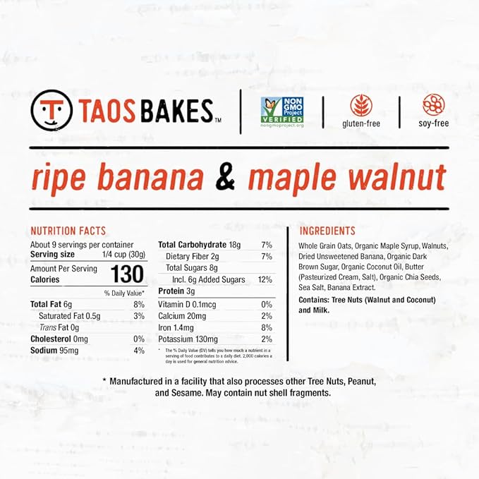 Taos Bakes - Ripe Banana & Maple Walnut Granola - Crunchy Granola Breakfast Snack - Gluten Free, No GMOS, No Fillers - 10 oz (Pack of 3)