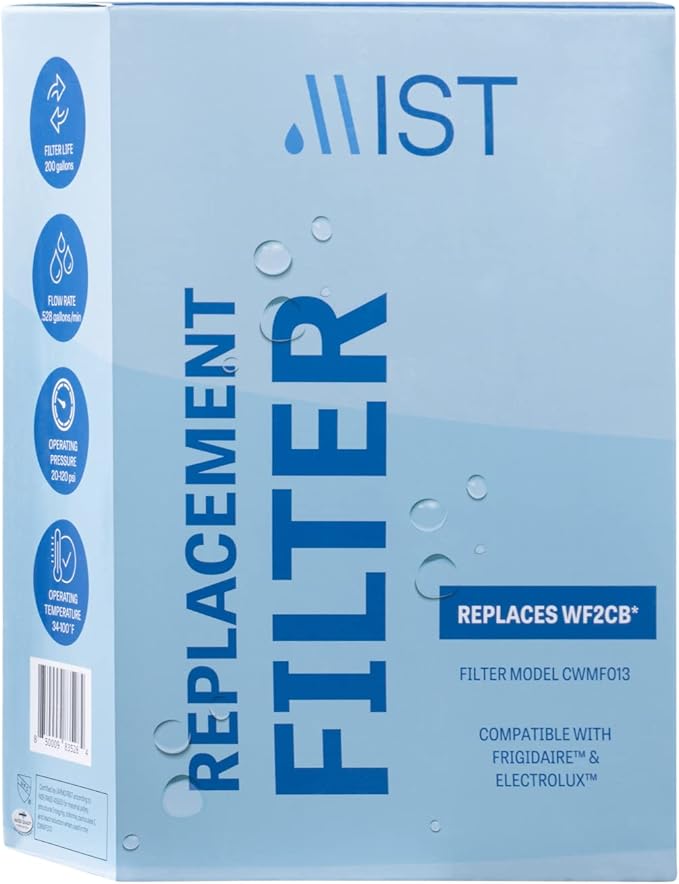 Mist WF2CB Water Filter Replacement for Frigdaire & Electrolux, Refrigerator Water Filter compatible with PureSource2, FC100, Kenmore 9916, 469916, EWF2CBPA, NGFC 2000-WF2CB (2 pack)