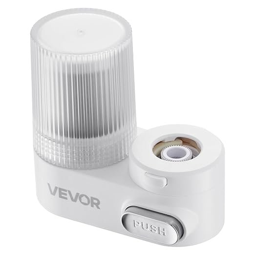 VEVOR Faucet Mount Water Filter, Vertical Water Purifier for Sink Tap, NSF Certified Carbon Fiber Filter, Removes Chlorine Lead with 3 Filters, Fits Most Kitchen or Bathroom Faucets, White