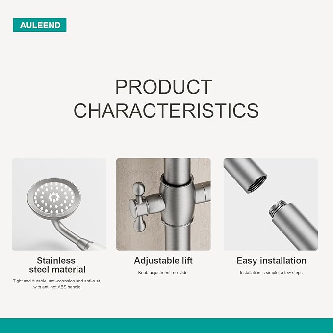 Shower Slide Bar Handheld Shower Head with Hose, shower slide bar,adjustable height shower head (C-retro, Brushed Nickel)