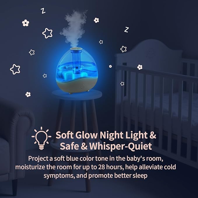 Cool Mist Humidifiers for Bedroom & Large Room (1.5L Water Tank) Quiet Ultrasonic Air Humidifier For Babies Nursery, Office, Indoor Plants & Whole House -Adjustable 360 Rotation Nozzle, Auto-Shut Off