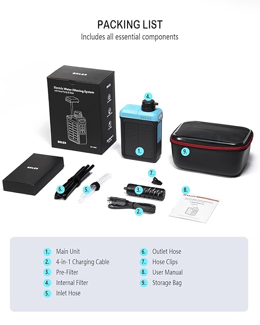 3-in-1 Solar Electric Water Filter with Hand Pump - Camping Water Filtration System Survival, Portable Water Purifier with Emergency Light, Survival Kit for Backpacking, Birthday Gifts for Men