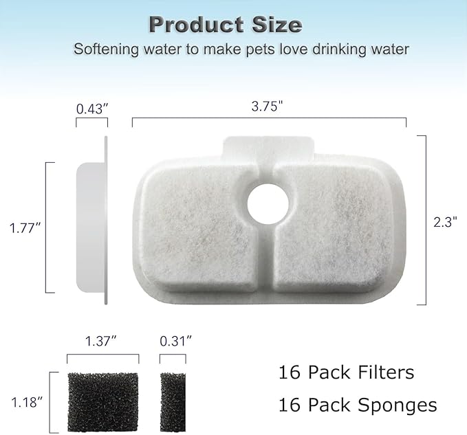 24 Pack Cat Water Fountain Replacement Filter for Petlibro Dockstream Cat Water Fountain PLWF005/PLWF115/PLWF105, Pet Fountain Replacement Filters with Pre-Filter Pump Sponges(24+24)