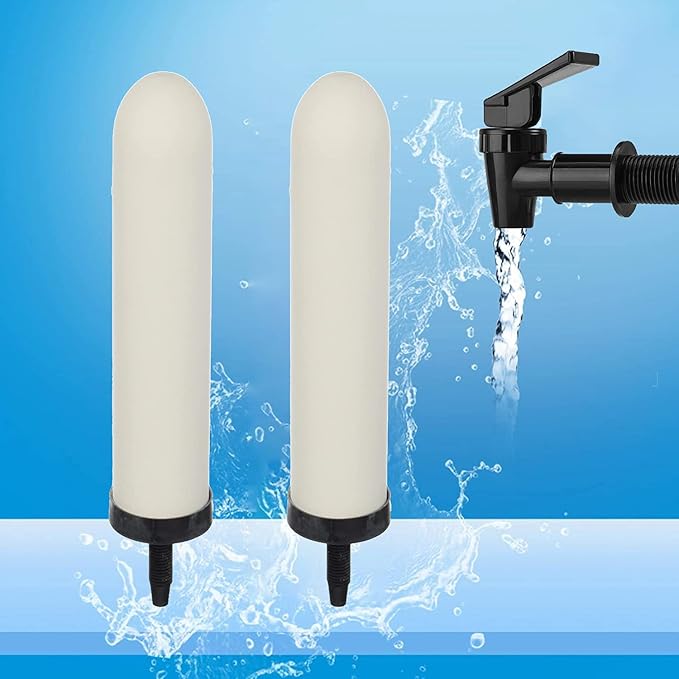 HUINING 2PCS 10-inch Replacement Ceramic Filter Candle with Activated Carbon for Countertop Gravity Water Filter System,Household Water Bucket, Water Cooler Filtration Systems Water Pitcher