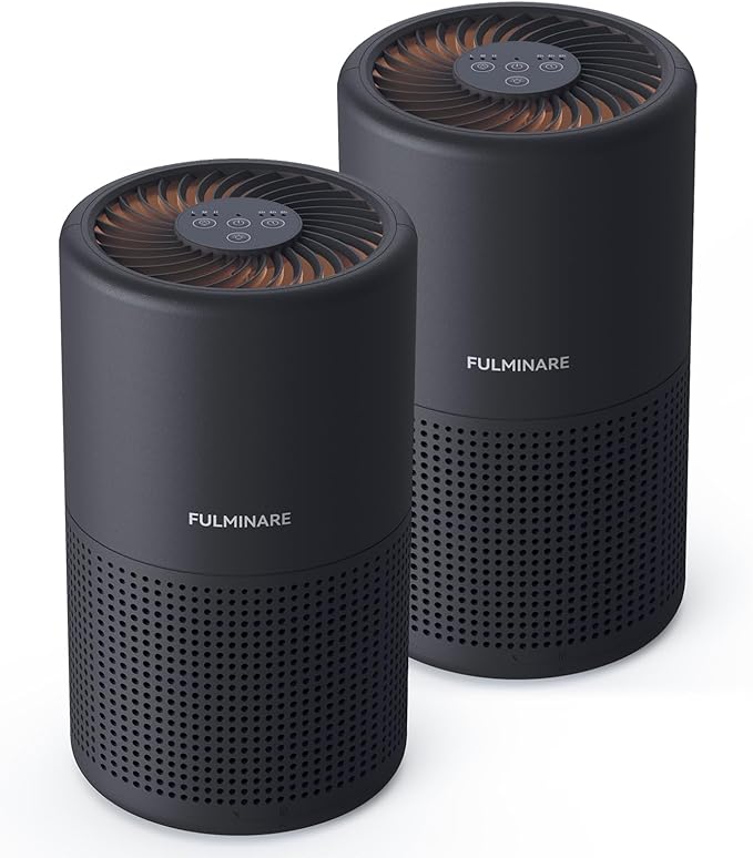 FULMINARE Air Purifiers for Bedroom H13 True HEPA Air Filter Quiet Air Cleaner With Night Light Portable Small Air Purifier for Home, Office, Living Room (Black 2 Pack)