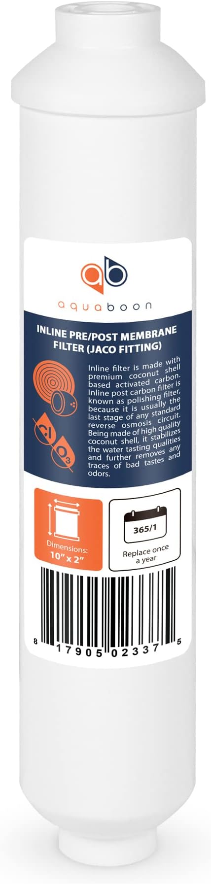 Aquaboon Inline Water Filter for Refrigerator 4-Pack of Inline Post/Carbon Polishing Water Filter Catridge for Reverse Osmosis System Standard Size (Jaco fitting)