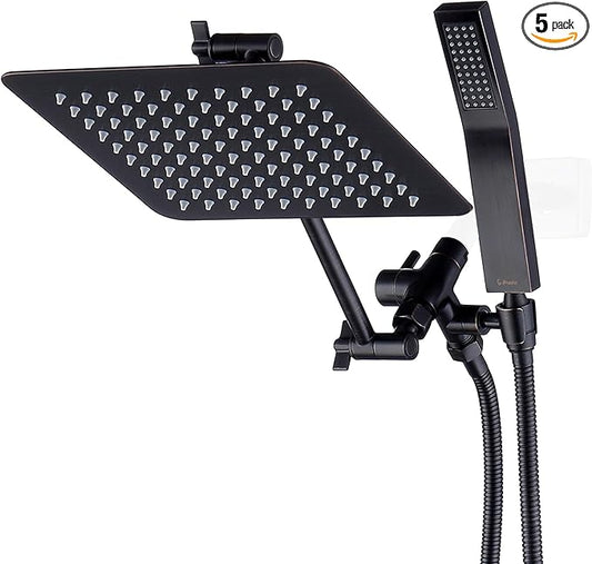 G-Promise All Metal 10 Inch Dual Square Shower Head with Handheld Spray Combo, Rain Shower Head, Adjustable Extension Arm, 3-Way Diverter, 71 Inch Long Hose - A Bathroom Upgrade(Oil Rubbed Bronze)