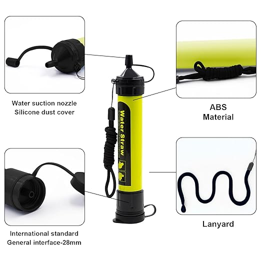 Water Filter Camping, Personal Backpacking Water Filter Straw Portable for Hiking Travels (Green)