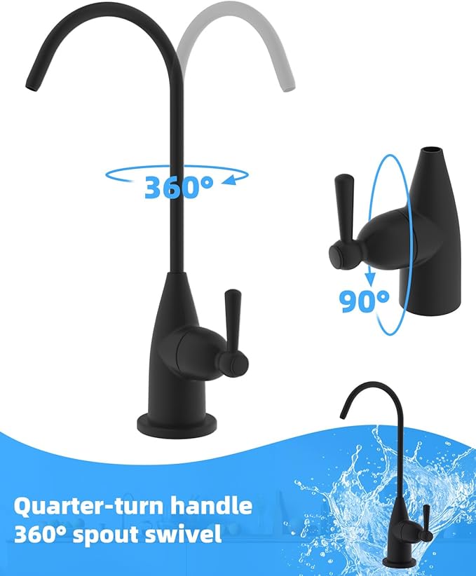 Hibbent Drinking Water Faucet for Bar and Kitchen Sink, Stainless Steel Reverse Osmosis RO Faucet for Under-Sink Filtration System, Matte Black Finish