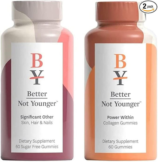 Better Not Younger Power Within Skin & Scalp Collagen Dietary Supplement and Significant Other Hair, Skin, & Nails Dietary Supplement Bundle, Gluten-Free Chewable Gummies
