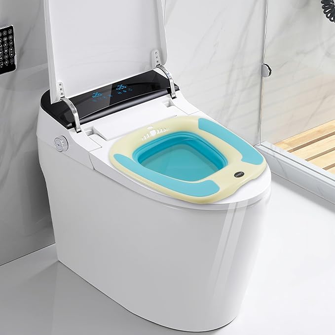 Sitz Bath, Sitz Bath for Hemorrhoids, Sitz Bath for Toilet Seat, Sitz Bath for Postpartum Care, Sits Bath Tub for Women Men Adults, Sitz Bath Soak Salts Basin, Hip Bath Bowl, Foldable, Blue