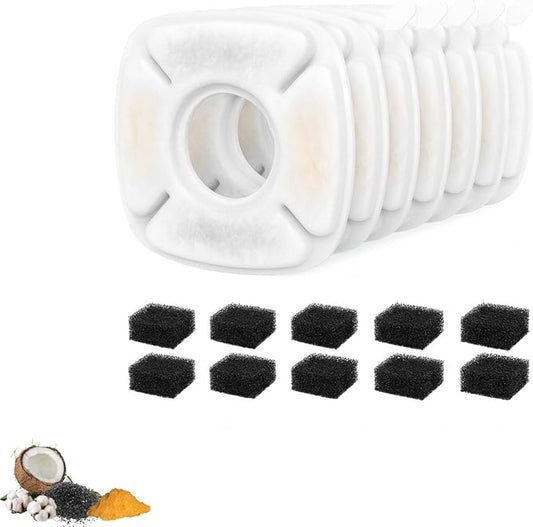 NISPIRA Triple Filtration Charcoal Water Filter Set Replacements for Veken 67oz, 95oz/ 2.8L, 135oz Automatic Stainless Steal Cat Water Fountain, Dog Water Fountain Dispenser 6 Sets