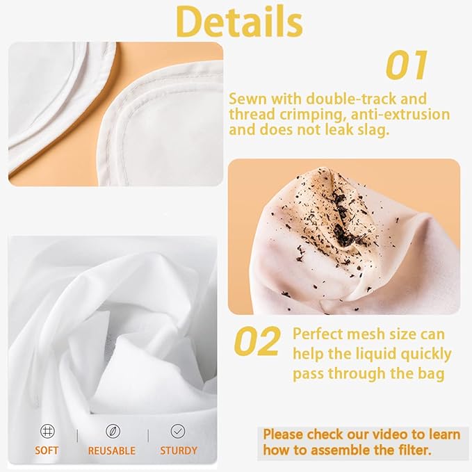 3 PCS Fine Mesh Strainer Bags with Handle, Reusable Nut Milk Bag Thai Tea Strainer, Cheesecloth for Straining NutMilk Coffee Milk Juices Honey Wine Oil