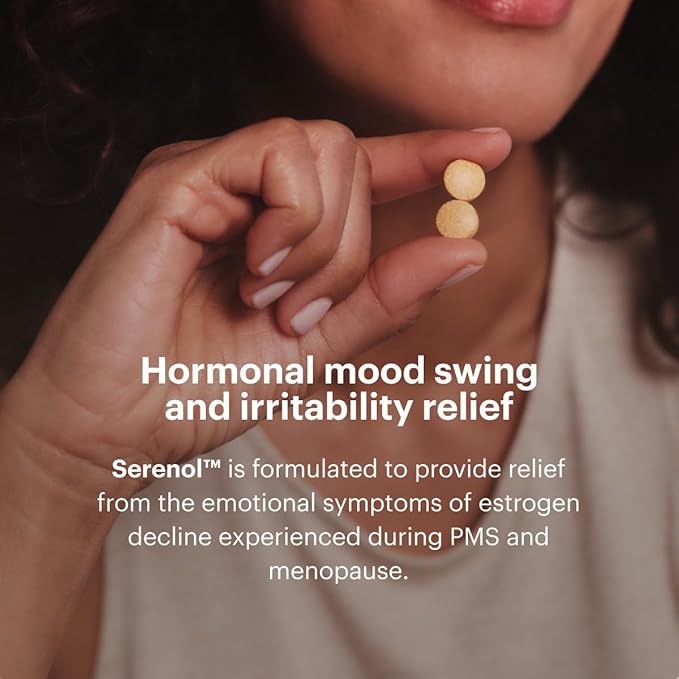 Serenol by Bonafide. Relief from Hormonal Mood Swings, Irritability, & PMS Bloating. — 2-Month Supply (120 Tablets)